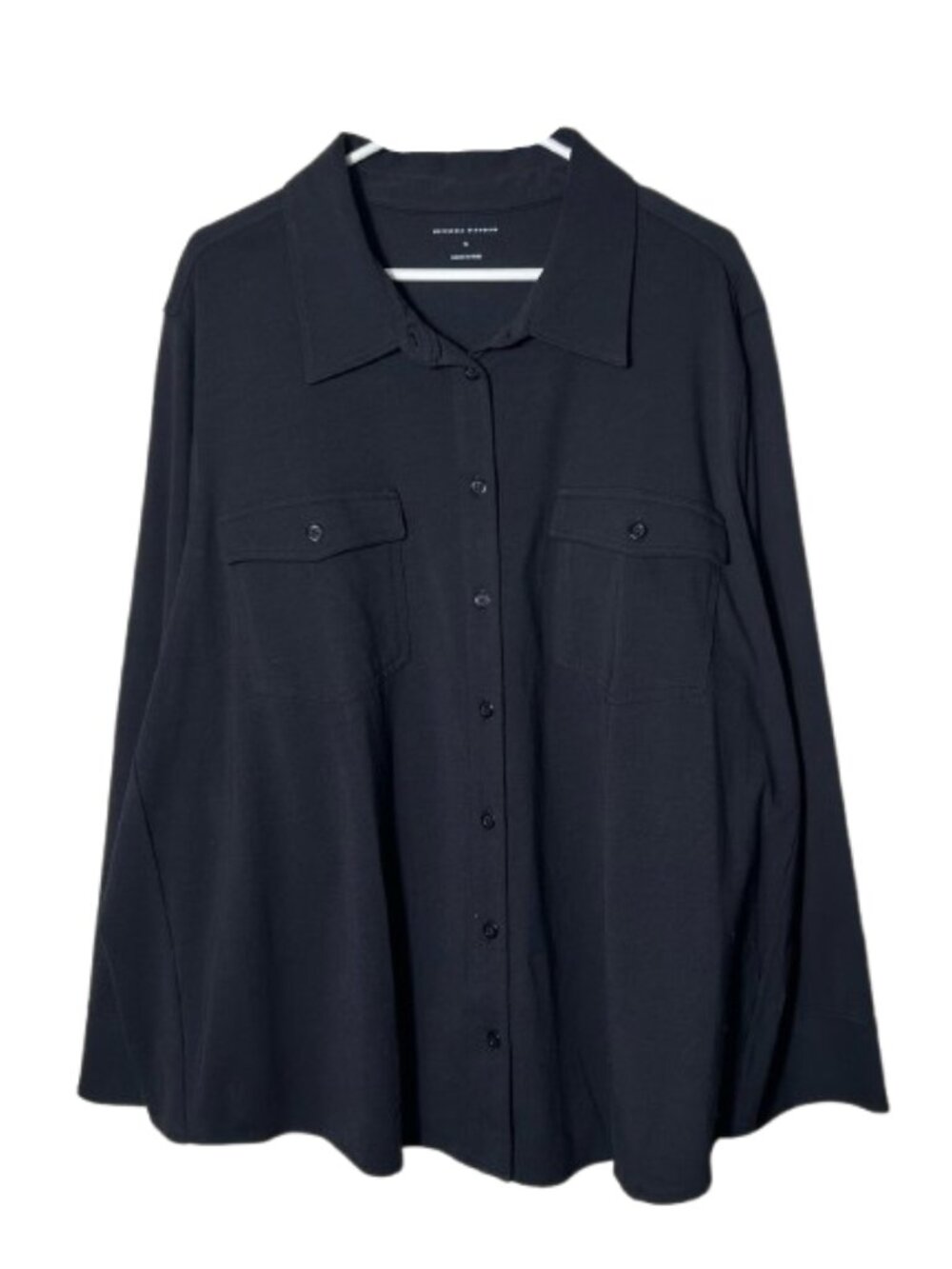Universal Standard black liquid jersey knit pocket button up plus XL or 26-28